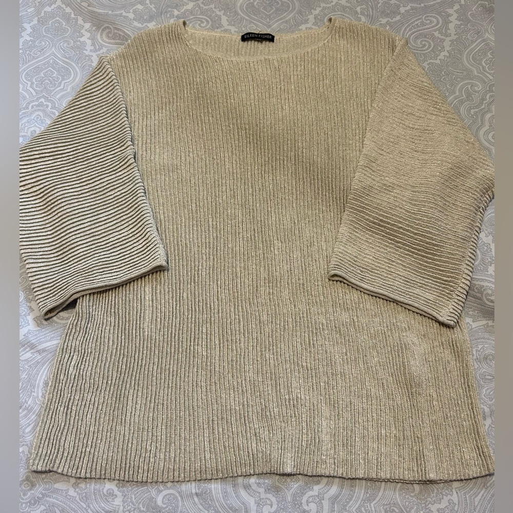 Eileen Fisher Womens Sweater, 50% Hemp, Metallic M